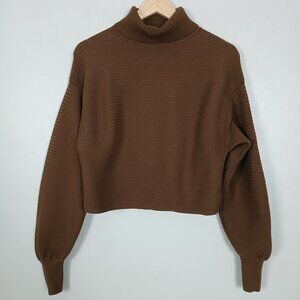 Good American Ribbed Cropped Turtleneck Sweater Women 0 Cozy Minimalist Modern